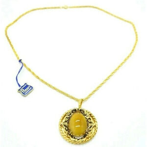 Pcraft Yellow Faux Tigers Eye Glass Gold Tone Pend